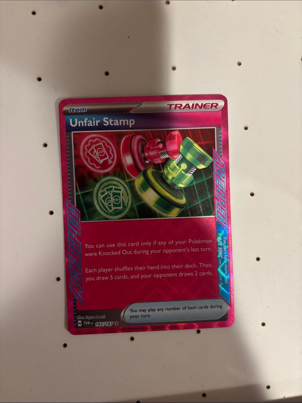 Pokemon Trainer Card - Unfair Stamp Pink Holographic